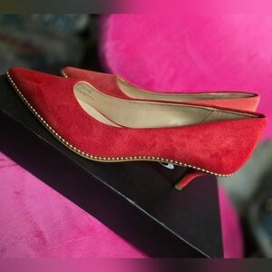 Coach Red Suede Heels with Gold Trim